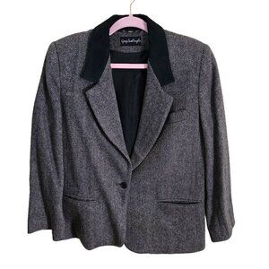 Giorgio Sant Angelo Vintage Dark Academia Herringbone Wool Blazer Size 12
